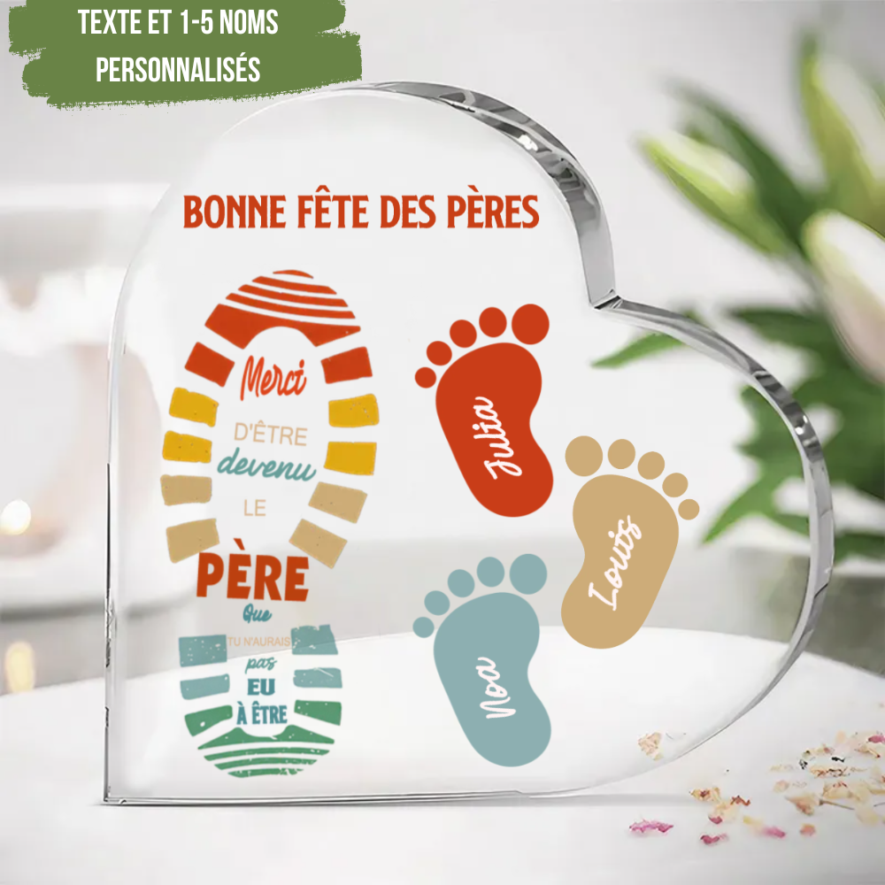 Cœur acrylique avec empreintes de pied personnalisé avec 1-5 noms