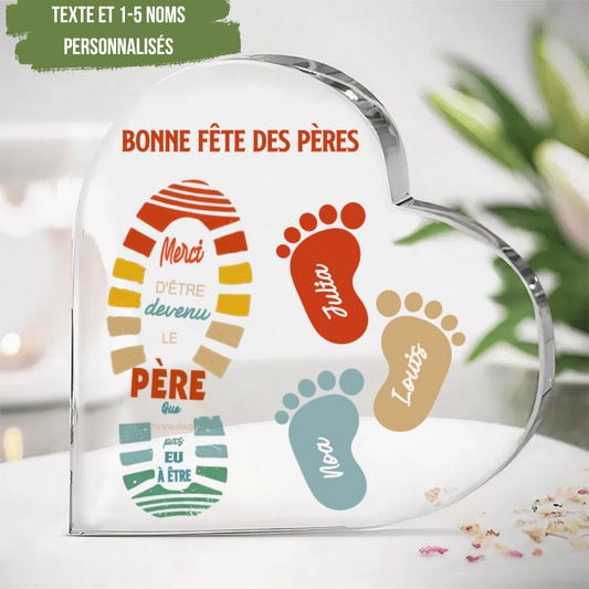 Cœur acrylique avec empreintes de pied personnalisé avec 1-5 noms