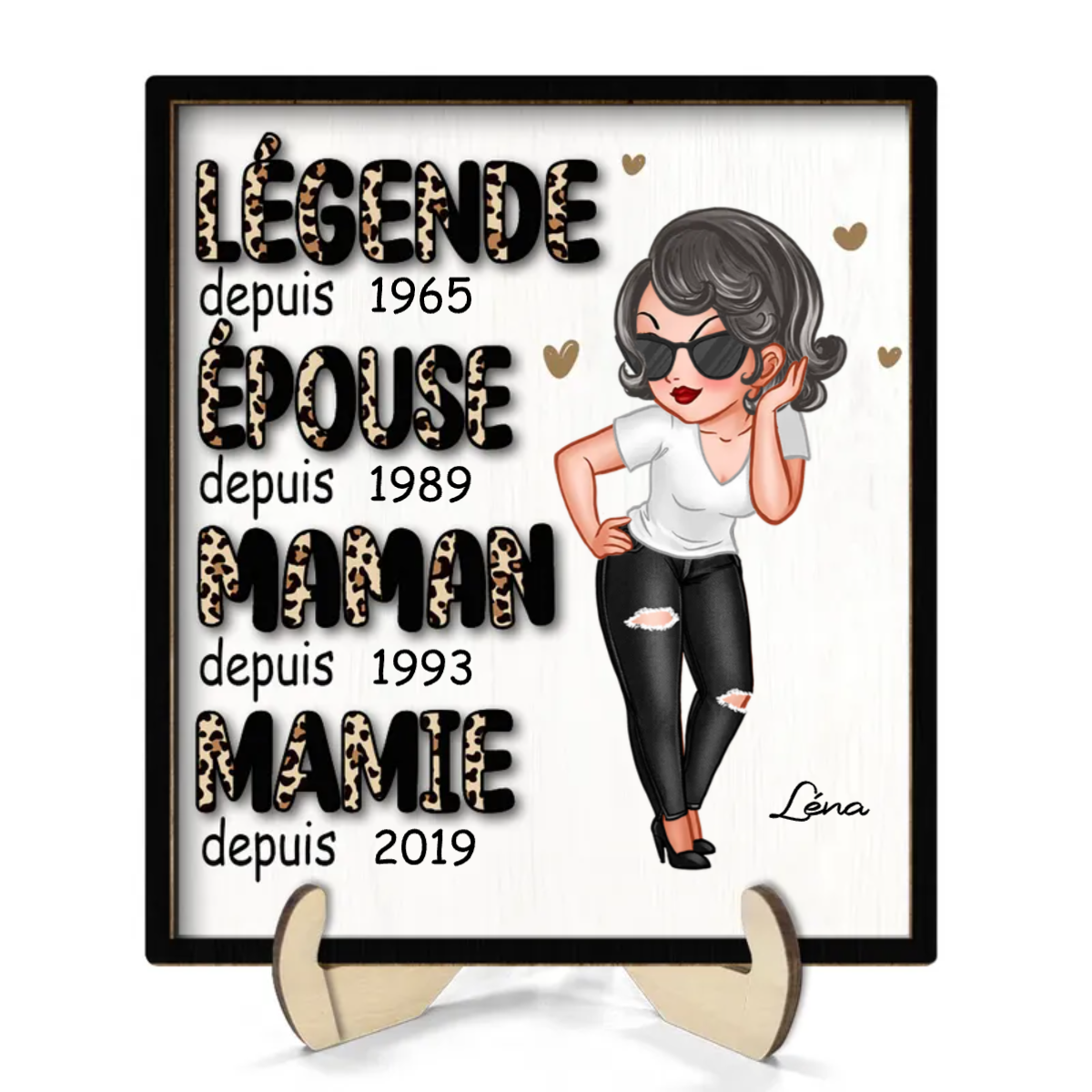 Plaque en bois personnalisée 2 couches pour maman et mamie