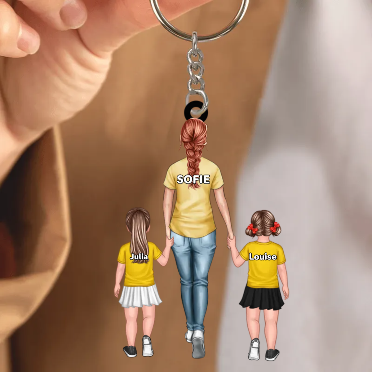 Porte-clés en acrylique papa/maman avec enfants