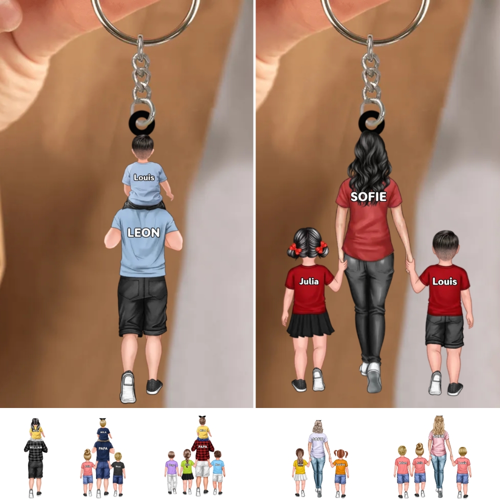 Porte-clés en acrylique papa/maman avec enfants