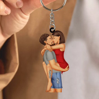 Couple s'embrasse - Cadeau d'anniversaire pour les couples - Porte-clés acrylique personnalisé