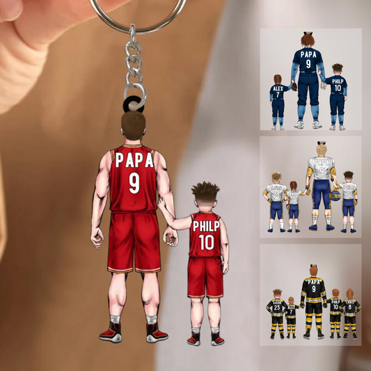 Porte-clés personnalisé Papa & Enfants - Football américain- Baseball - Basketball - Hockey sur glace