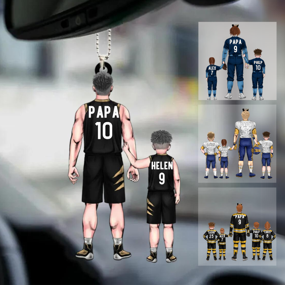 Ornement personnalisé - Papa et enfants avec le thème du sport