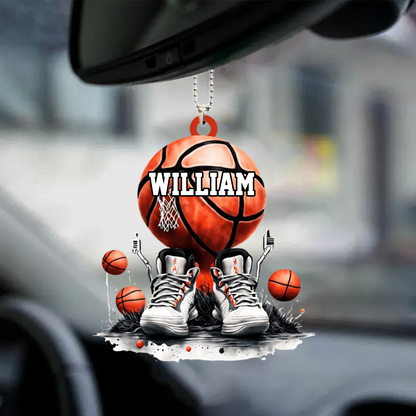 Pendentif acrylique avec basketball, nom personnalisé