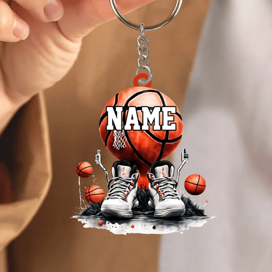 Porte-clés acrylique avec basket-ball, nom personnalisé