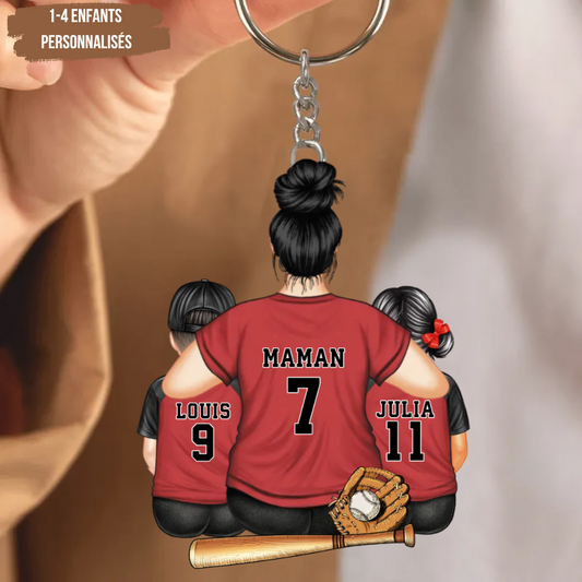 Maman équipe de baseball - Porte-clés acrylique personnalisé