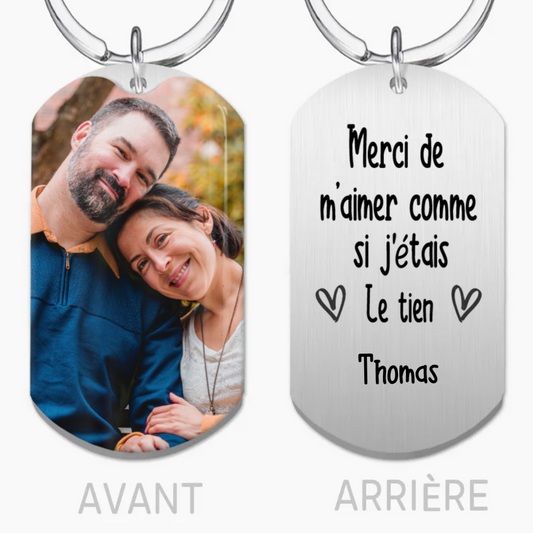Porte-clés en acier inoxydable avec photo et nom pour belle-maman