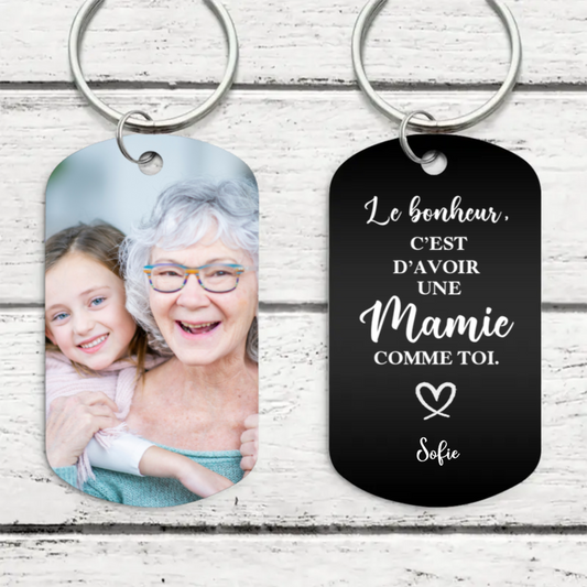 Le bonheur, c'est... Porte-clés en acier inoxydable avec photo