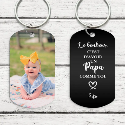 Le bonheur, c'est... Porte-clés en acier inoxydable avec photo