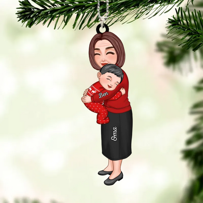 Pendentif de Noël personnalisé - Figures de famille enlacées avec noms personnalisables