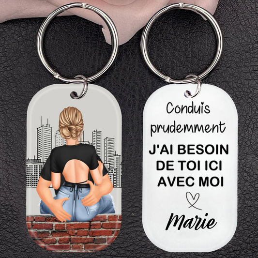 Acrylique Conduite prudente Porte-clés avec nom-Cadeaux de la Saint-Valentin