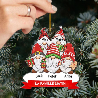 Ornement de Noël personnalisé - Famille Gnome avec noms