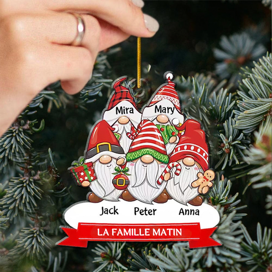 Ornement de Noël personnalisé - Famille Gnome avec noms