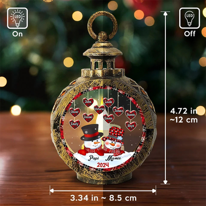 Ornements de lanterne photophore avec famille de bonhommes de neige - Cadeau pour parents et grands-parents