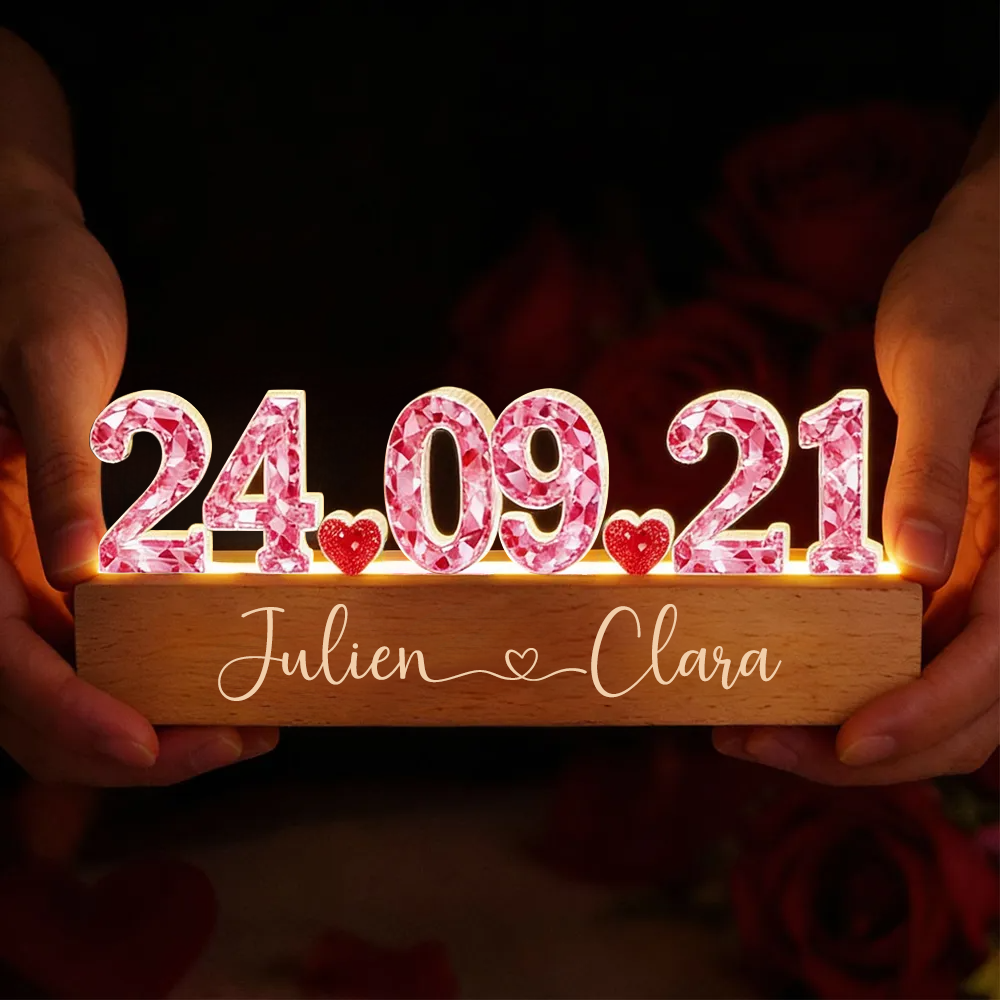 Anniversaire - Veilleuse LED personnalisée avec effet cristal Cadeau pour couple