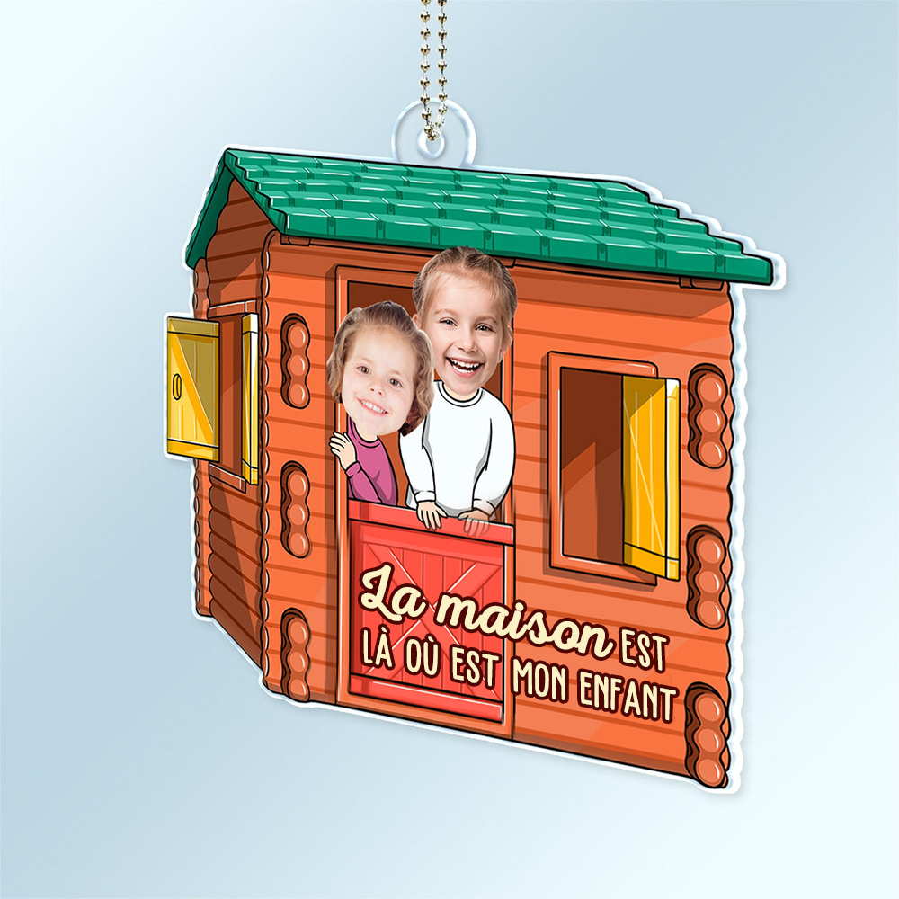 « La maison, c’est… » – Pendentif de voiture personnalisé en acrylique avec photos – Cadeau pour papa et maman