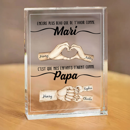 Plaque en acrylique avec mains et poing contre poing – Cadeau pour papa, idée cadeau pour la fête des pères