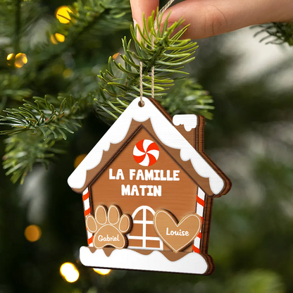 Décoration en bois à deux couches personnalisée – “Famille Pain d’épices” – Ornement de Noël familial avec prénoms