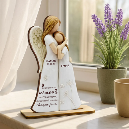 Fille avec maman ange / papa ange – Présentoir en bois personnalisé avec prénom – Cadeau commémoratif