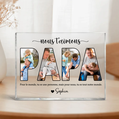 Bloc acrylique PAPA avec photos, texte et noms