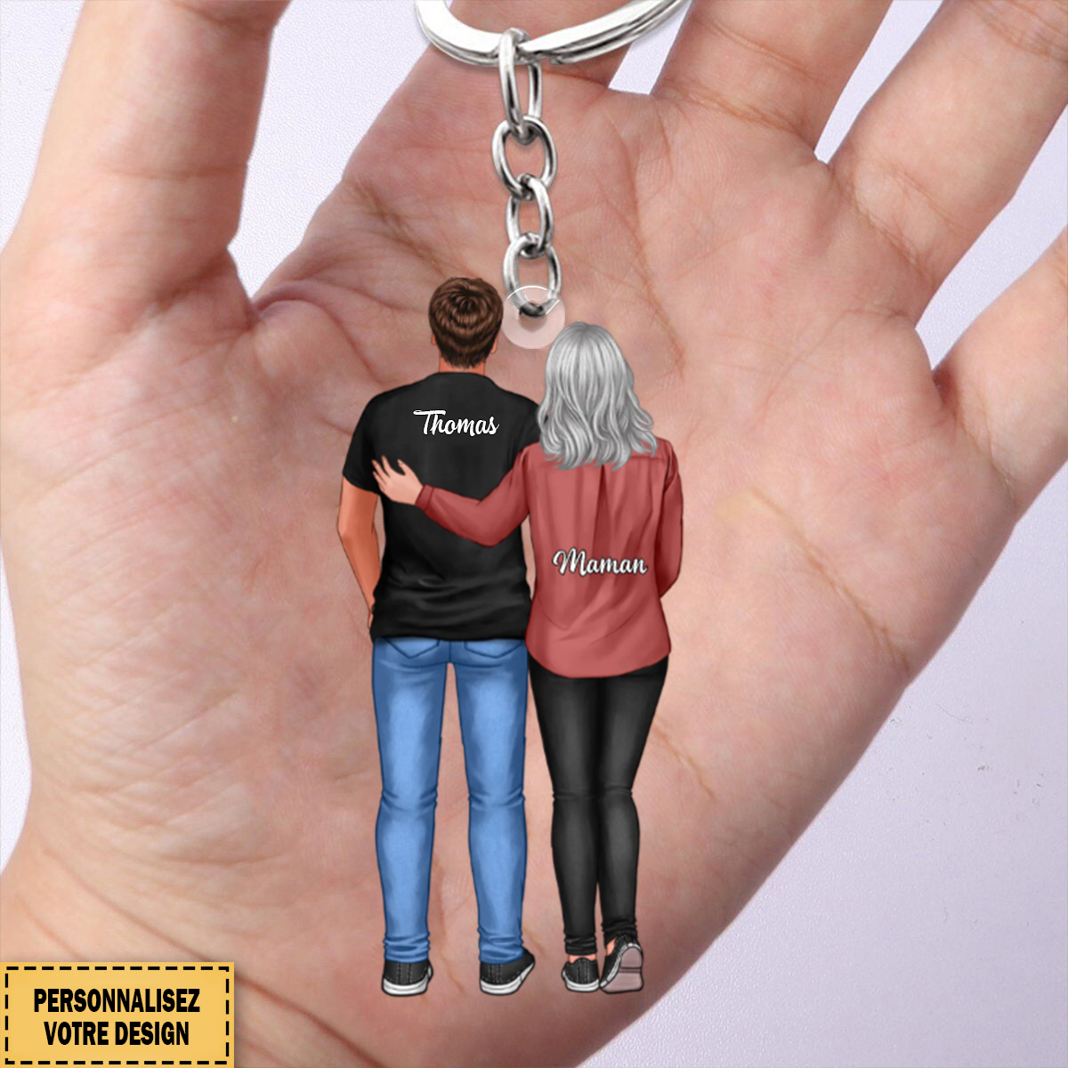 Porte-clés en acrylique Maman et Fils avec prénoms
