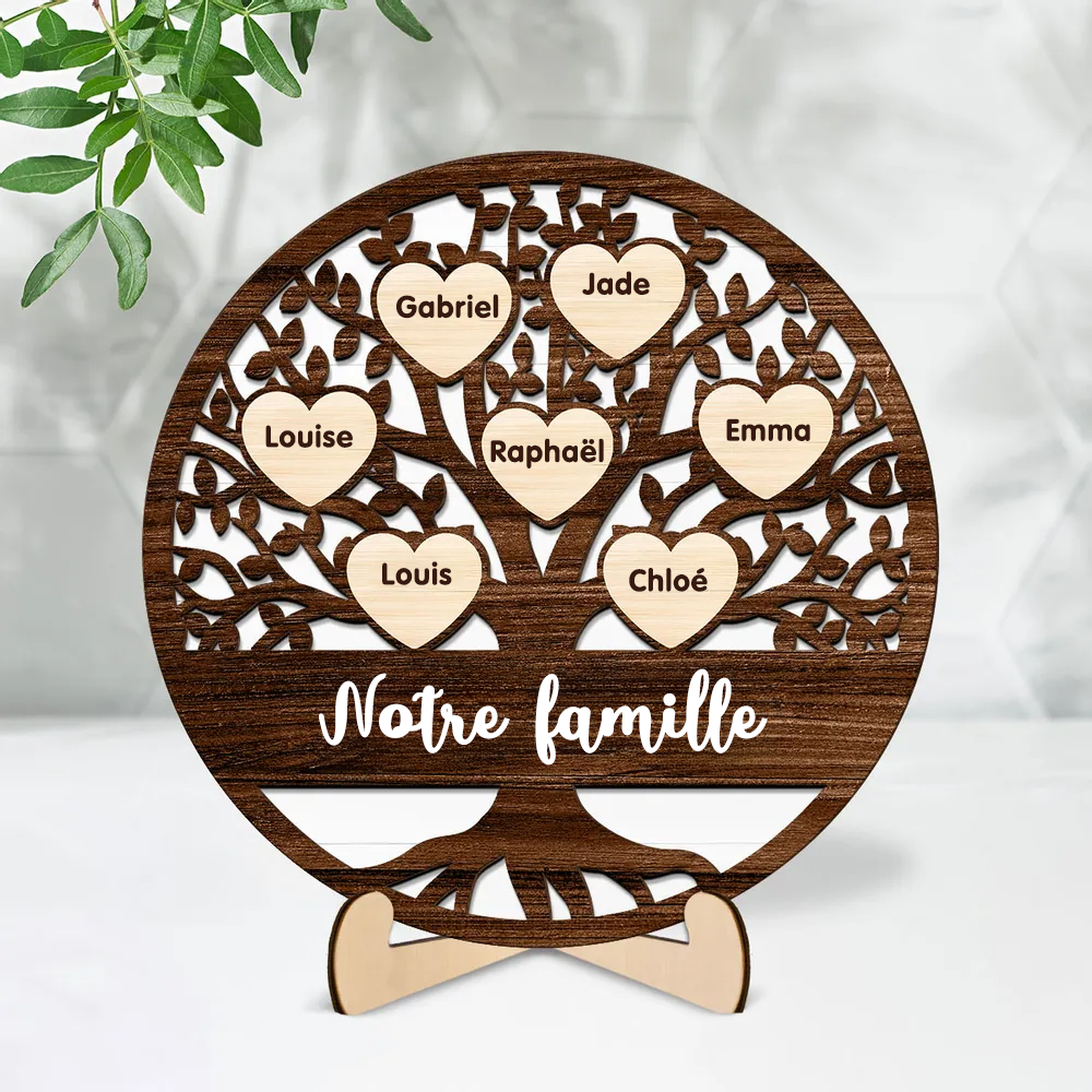 Plaque en bois personnalisée avec arbre généalogique – Cadeau pour la famille