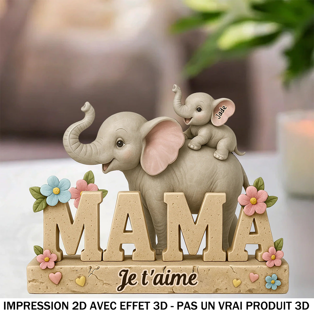 Plaque en acrylique personnalisée Éléphants Maman – Cadeau pour maman
