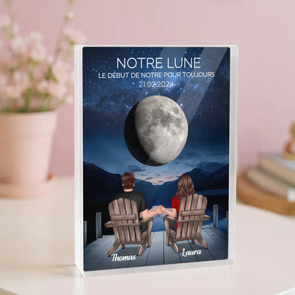 Notre lune - Bloc acrylique personnalisé avec 2 personnes et la lune Cadeau pour couple