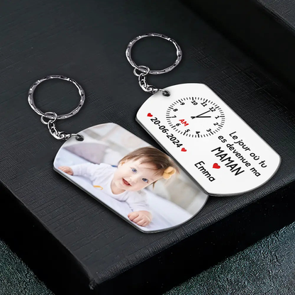 "Le moment où tu es devenu mon..." – Porte-clés personnalisé avec photo pour Papa, Maman, Mamie et Papi