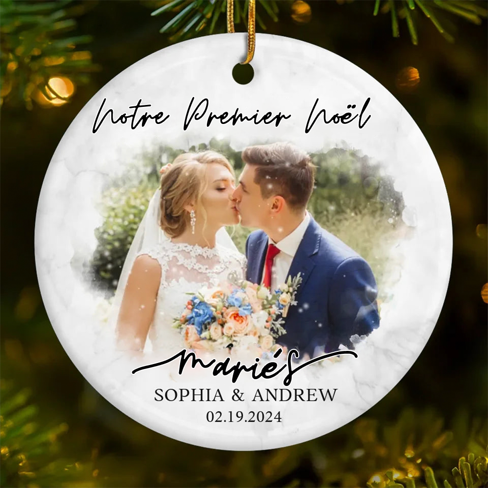 Ornement de Noël en céramique personnalisé avec photo pour couple