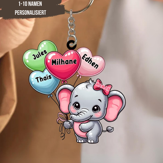 Éléphant et ballons - Porte-clés personnalisé en acrylique