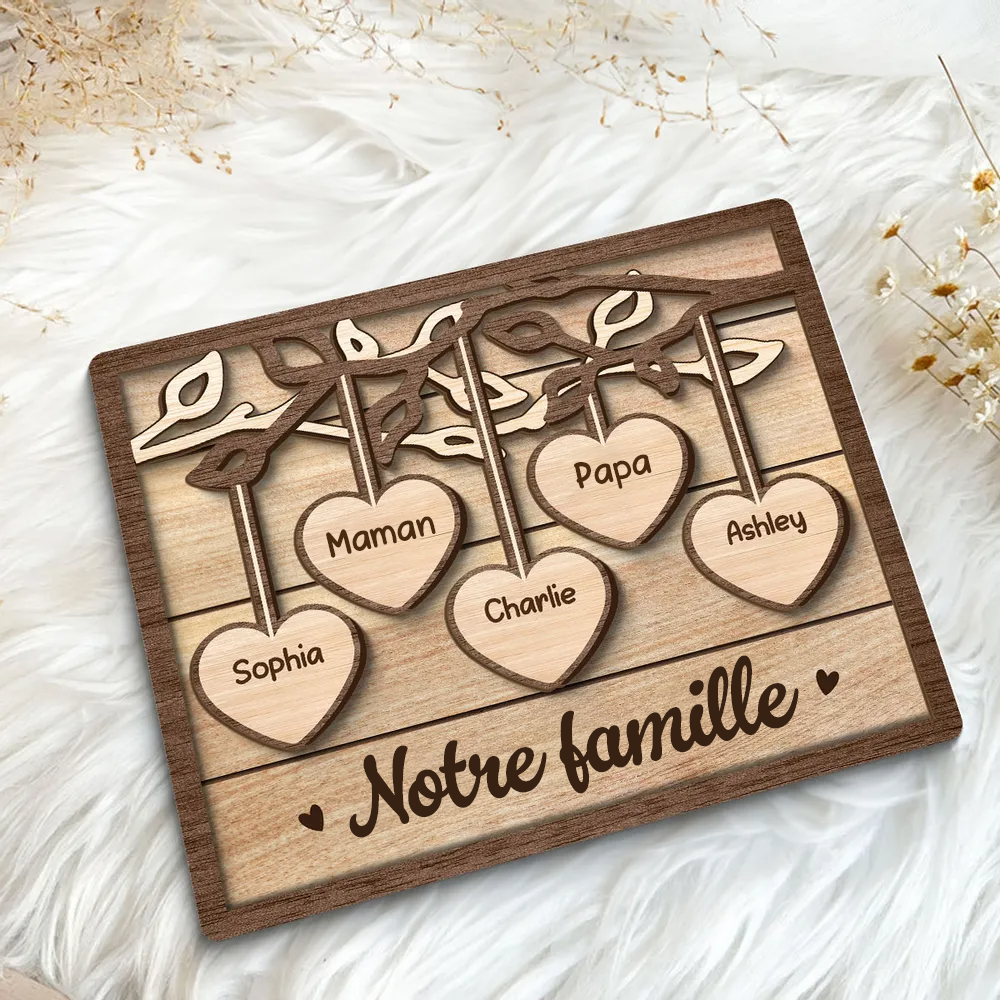 Arbre de famille – Plaque en bois personnalisée avec 2 à 13 prénoms, cadeau pour la famille