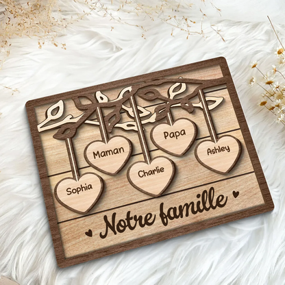 Arbre de famille – Plaque en bois personnalisée avec 2 à 13 prénoms, cadeau pour la famille