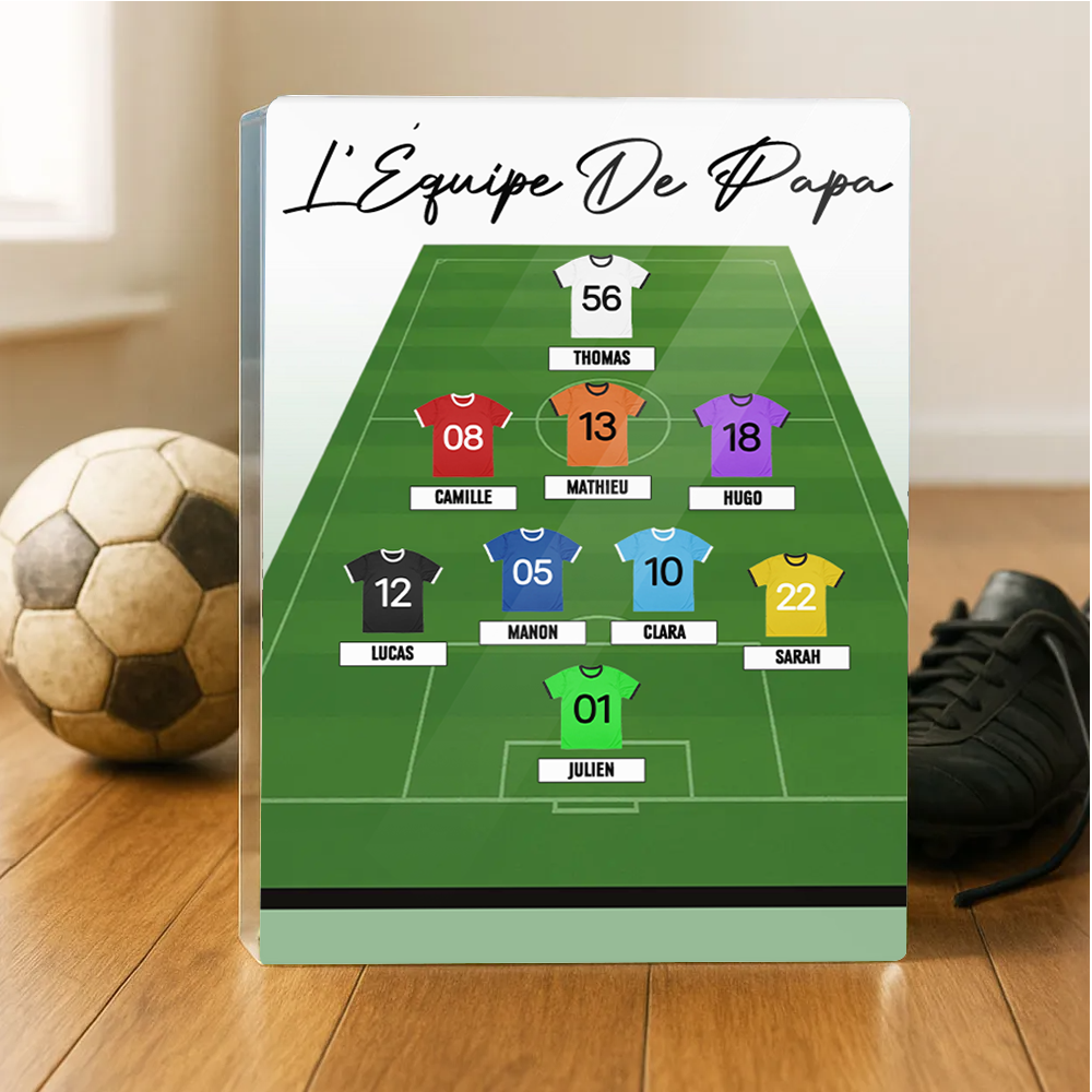 Bloc en acrylique personnalisé avec maillots de football – Cadeau pour papa et les fans de football