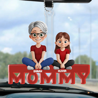 Pendentif de voiture en acrylique personnalisé avec maman et enfants – Cadeau pour maman