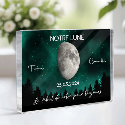 Notre lune - Bloc acrylique personnalisé avec phases lunaires et texte Cadeau pour couple