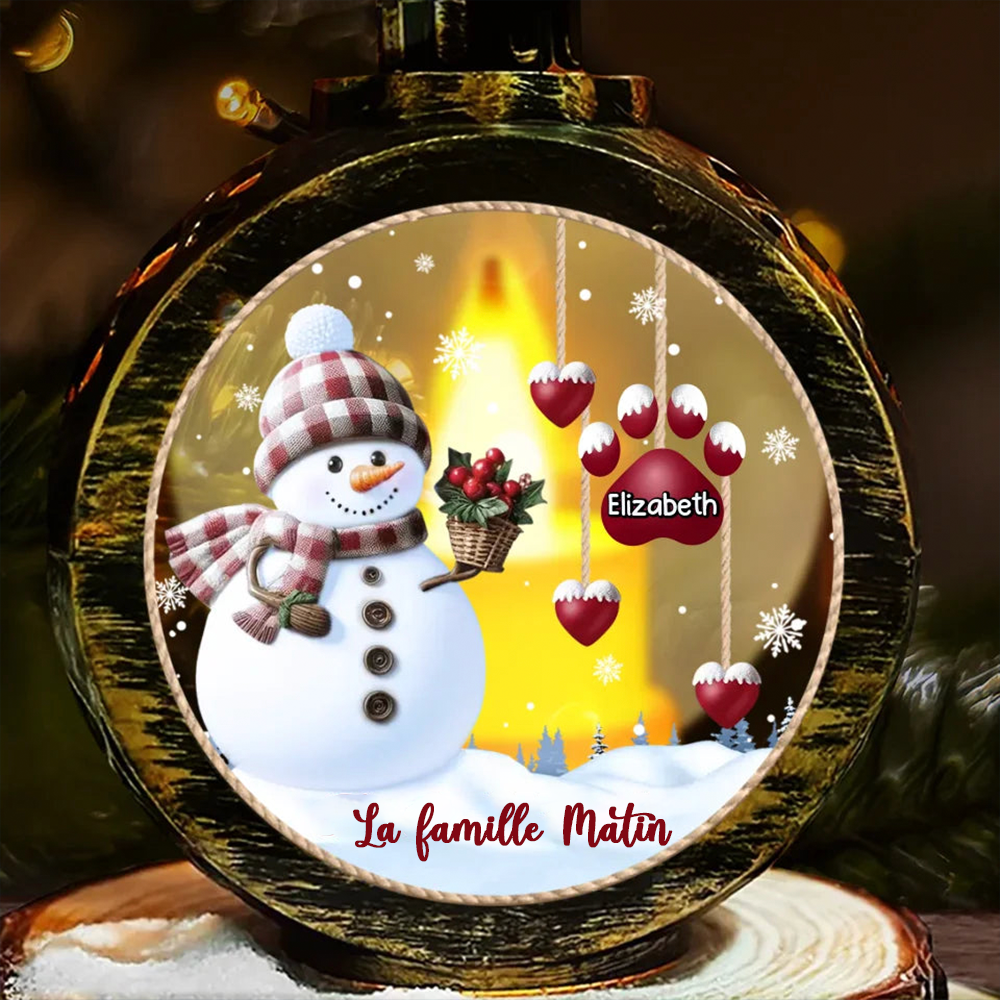 Bonhomme de neige et cœurs - Lanterne ornementale personnalisée à lumière de bougie