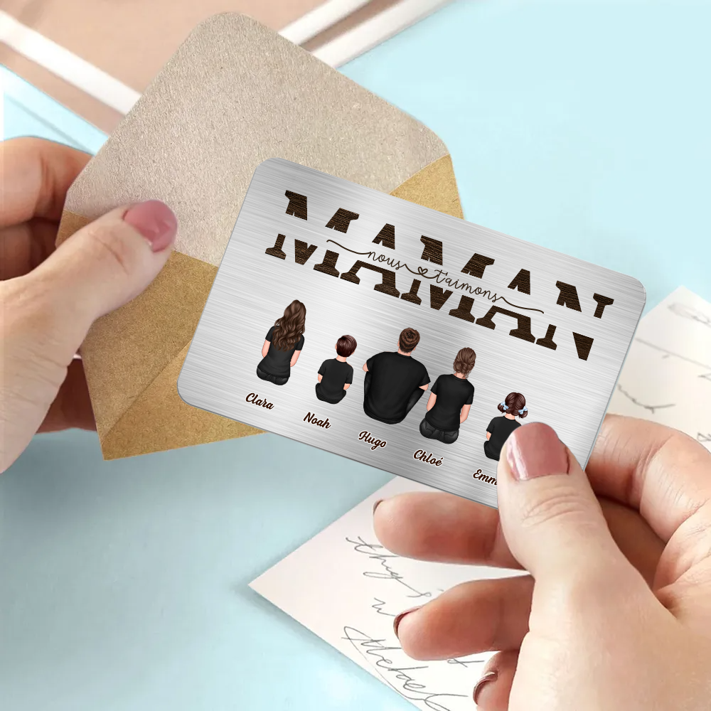 Carte portefeuille personnalisée avec famille « Maman, nous t’aimons »
