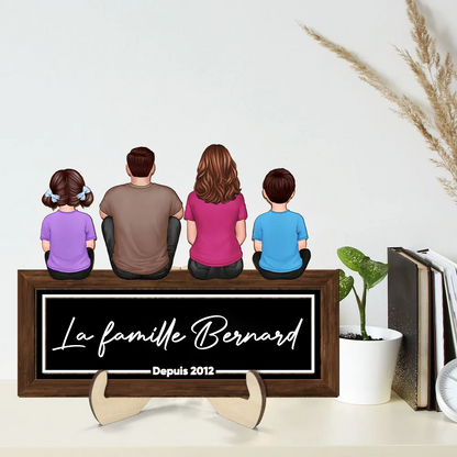 Présentoir en bois personnalisé avec membres de la famille – Plaque en bois avec personnages, chien et chat
