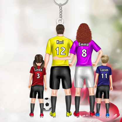 Porte-clés en acrylique personnalisé Famille de football avec parents et enfants