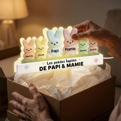 Lapins de Pâques pour mamie et papi – Boîte lumineuse LED personnalisée avec les prénoms des petits-enfants | Cadeau de Pâques pour grands-parents