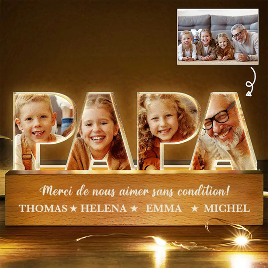 Veilleuse LED "PAPA" personnalisée avec photos – Cadeau pour papa