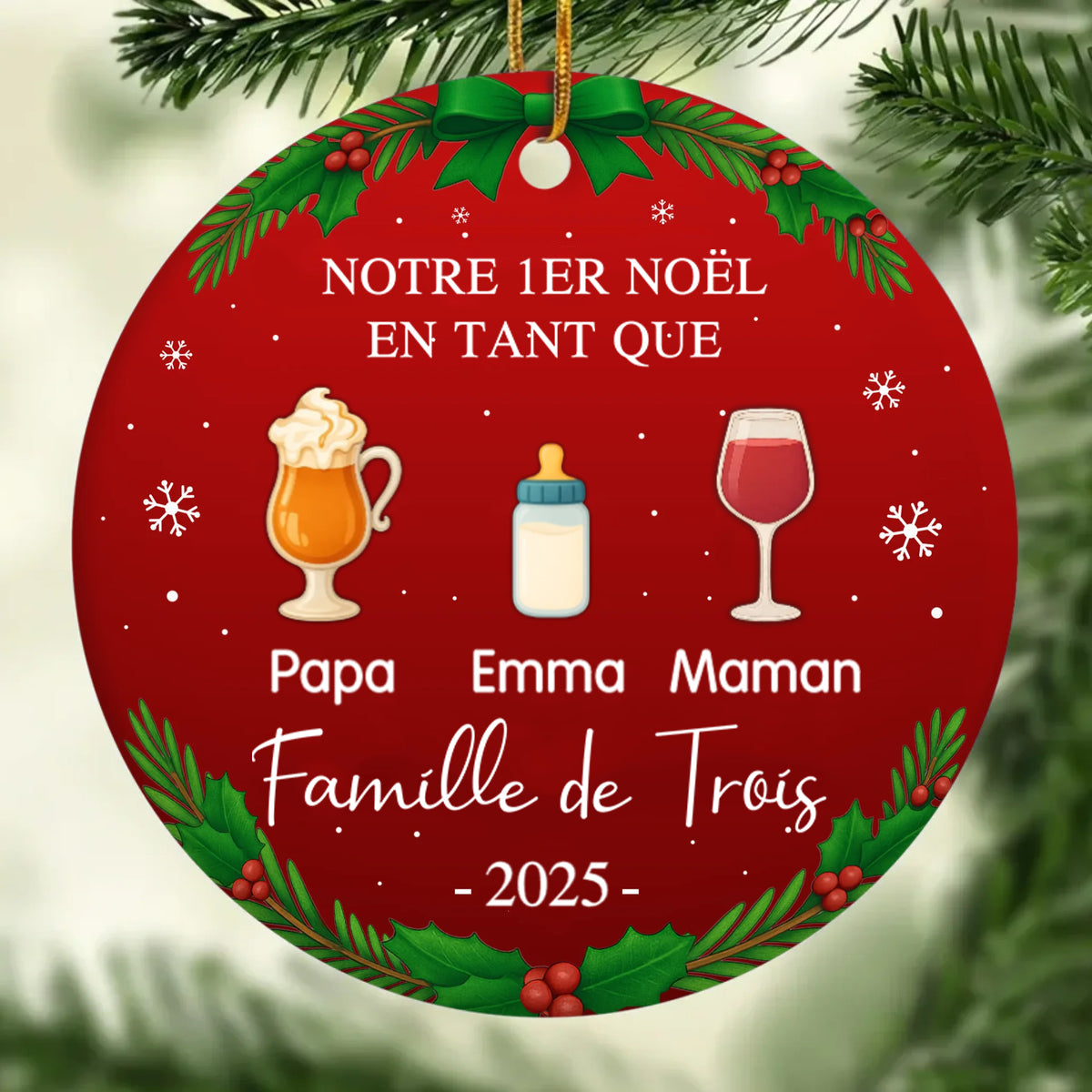 Orement personnalisée en céramique « Notre 1er Noël en famille à... » Décoration pour sapin de Noël
