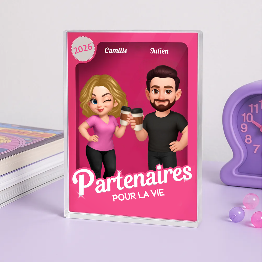 « Partenaires pour la vie » – Bloc en acrylique personnalisé avec 2 à 6 personnages – Cadeau pour couple et amis