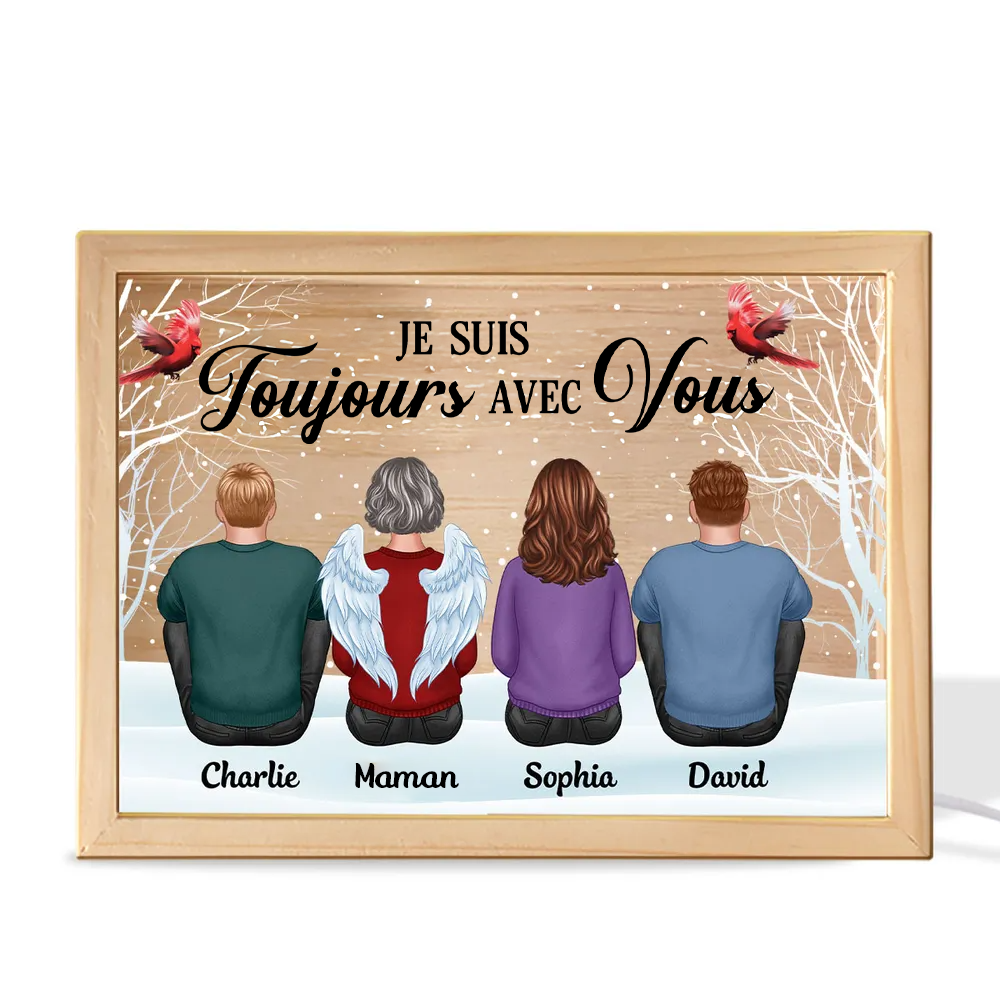 Toujours avec toi – Boîte lumineuse cadre en bois personnalisée avec famille