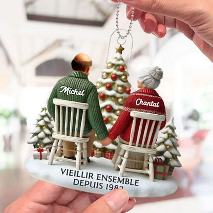 Ornement de Noël plate en acrylique – « Vieux couple »