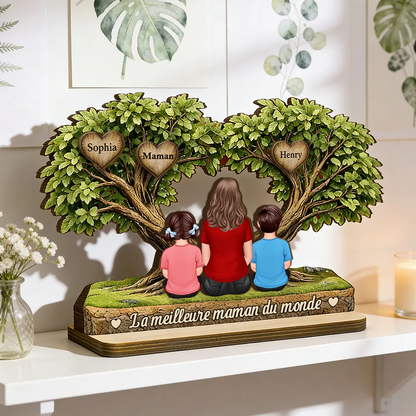 Décoration en bois personnalisé avec figurines de maman et enfants – Cadeau pour maman et mamie