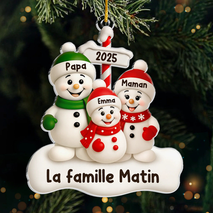 Orement en acrylique avec famille de bonhommes de neige Décoration de Noël personnalisée avec parents et 1 à 4 enfants
