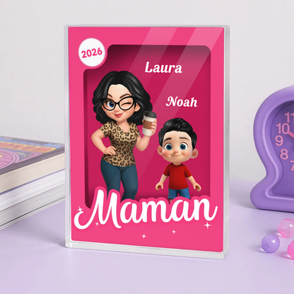 Bloc en acrylique personnalisé avec une femme et 1 à 5 enfants – Cadeau pour maman et mamie
